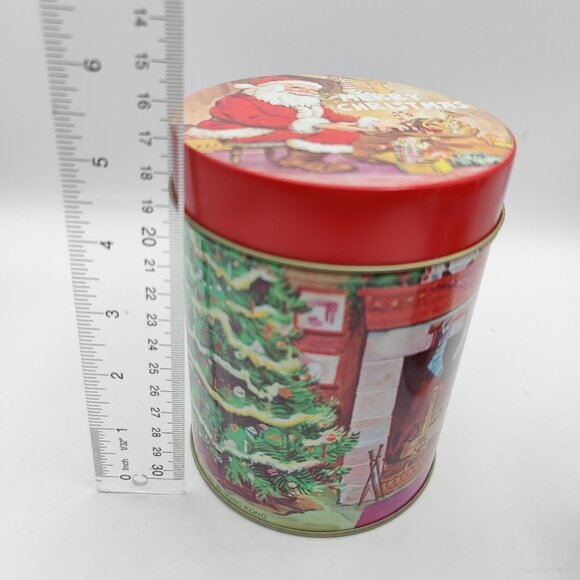 Vintage Nesting Christmas Canister Set of 2 Santa Tree Tins Metal Hong Kong - Picture 7 of 12